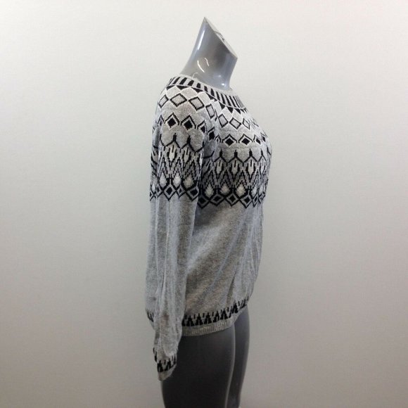 H&M Gray Patterned Knit Sweater Women's Size Medium Cotton Blend Long Sleeve - Picture 2 of 6